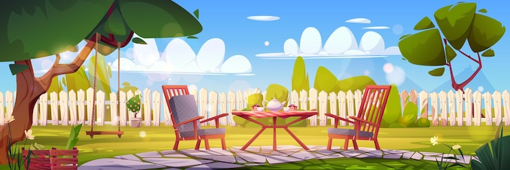 Vector gratuito desayuno en el exterior del campo del patio trasero de la casa