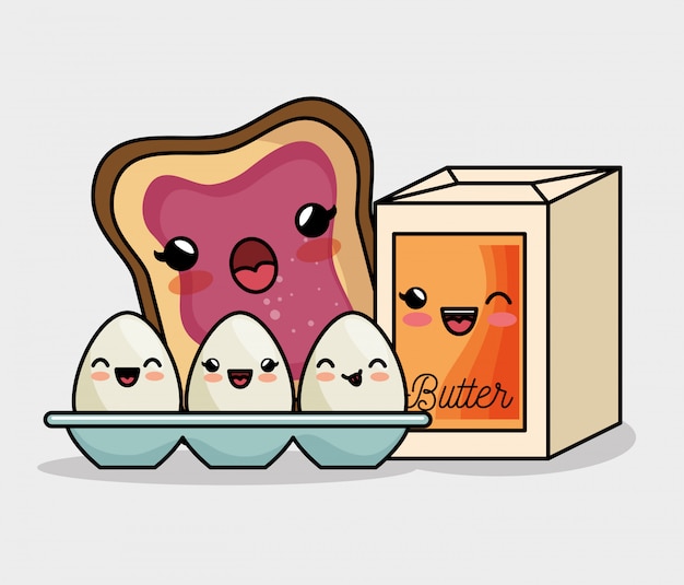 desayuno kawaii huevos mantequilla y mermelada de pan