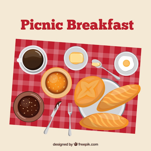 Desayuno de picnic en vista superior