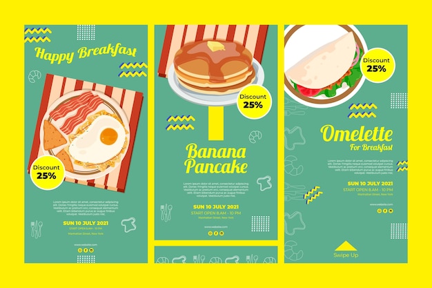 Vector gratuito desayuno restaurante instagram stories