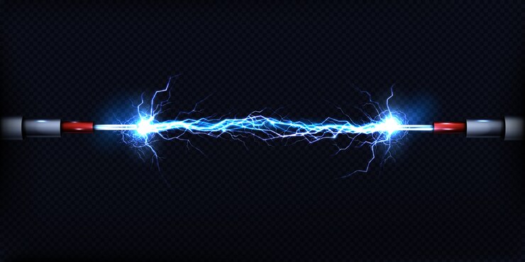 Vector gratuito descarga eléctrica que pasa por el aire entre dos piezas de cables desnudos.