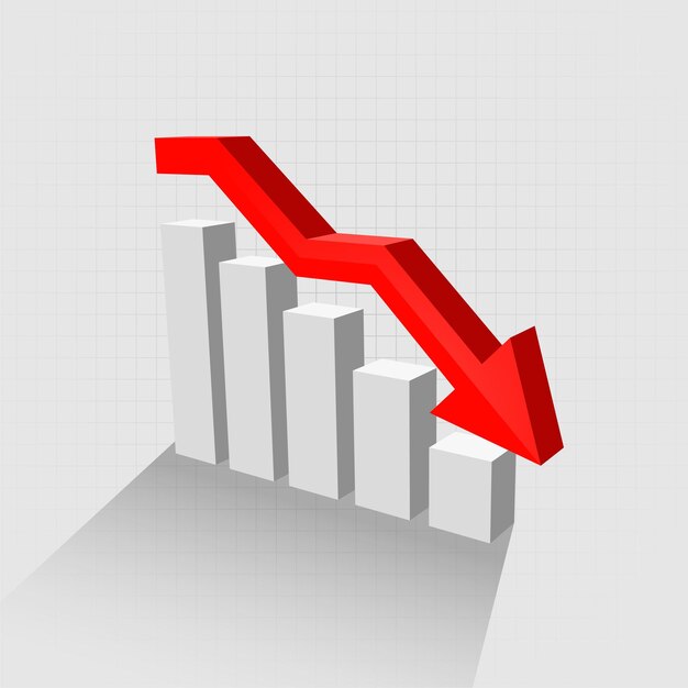 Descenso del mercado de valores caída flecha roja que cae