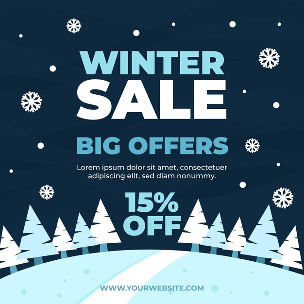 Descuento rebajas de invierno con árboles ilustrados