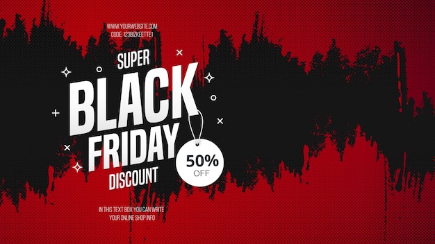 Vector gratuito descuento super black friday con textura de pincel rojo