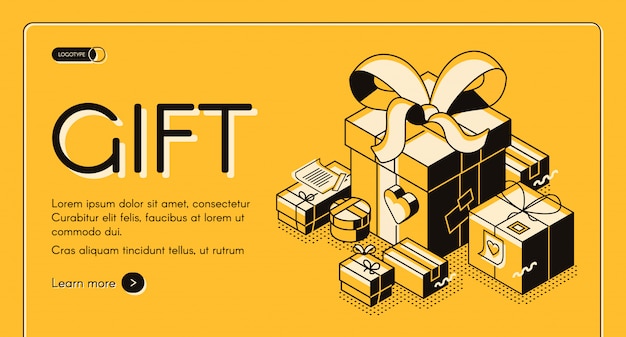 Descuentos en compras navideñas, campaña de ventas de San Valentín banner web isométrico