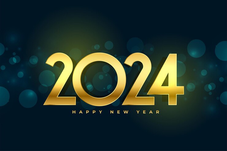 Vector gratuito deseos brillantes para el año nuevo 2024 fondo con vector de efecto bokeh