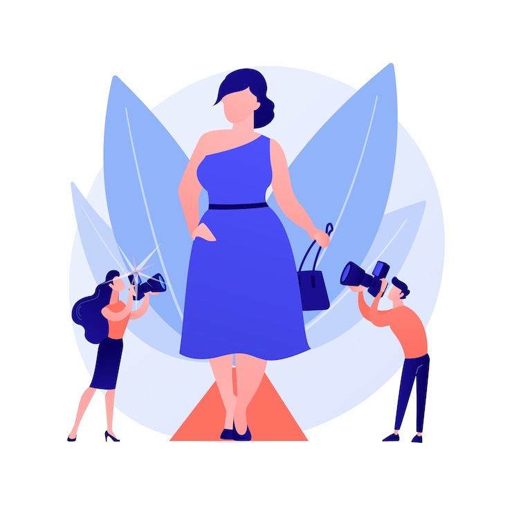 Vector gratuito desfile de moda. modelos con sobrepeso, señoras regordetas, chicas con cuerpo positivo. fashionistas de talla grande con ropa de moda y accesorios elegantes. ilustración de metáfora de concepto aislado de vector