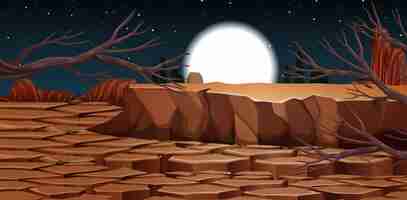 Vector gratuito desierto con paisaje de montañas rocosas en la escena nocturna