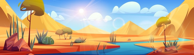 Vector gratuito desierto río paisaje vector dibujos animados fondo