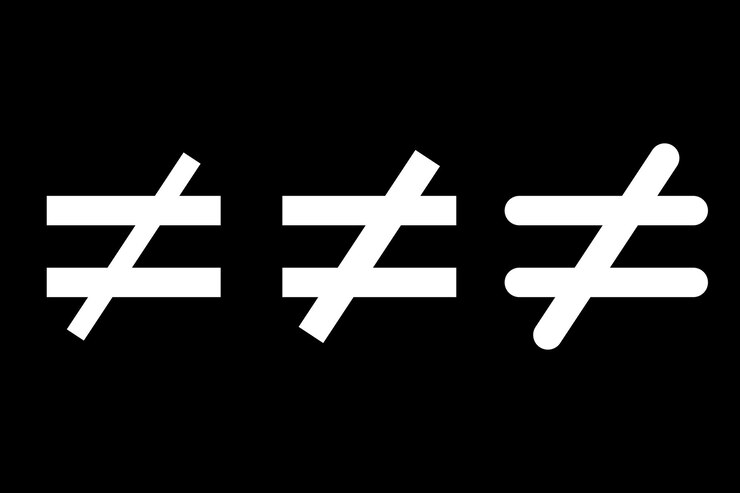 Vector gratuito desigualdad es igual a signo con línea a través del conjunto