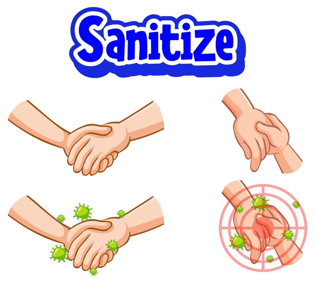 Desinfecte el diseño de fuentes con virus que se propagan al estrechar la mano en blanco