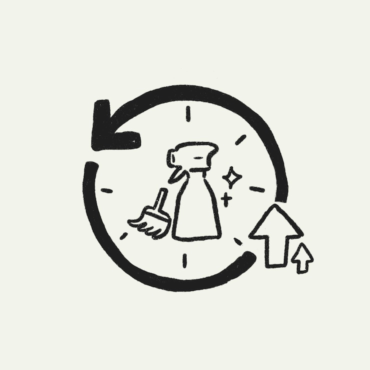 Vector gratuito desinfecte el vector de doodle de higiene, ciclo de limpieza nueva ilustración normal