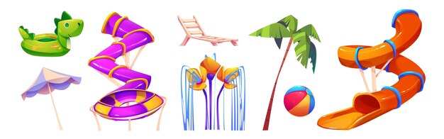 Deslizamiento de parque acuático y equipo para relajarse en verano