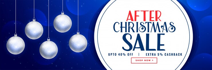 Vector gratuito después de navidad venta de banner de diseño con bolas de navidad.