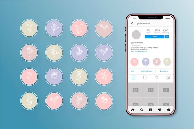 Vector gratuito destacados de historias florales dibujadas a mano en instagram