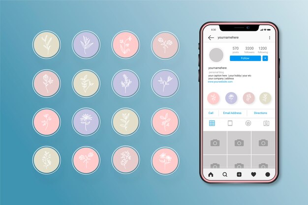 Destacados de historias florales dibujadas a mano de Instagram