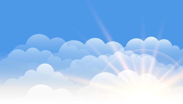 Destello de lente solar con nubes sobre fondo de cielo azul