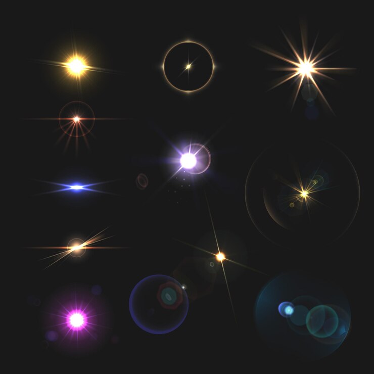 Vector gratuito destellos de lente y vigas de color realista conjunto aislado