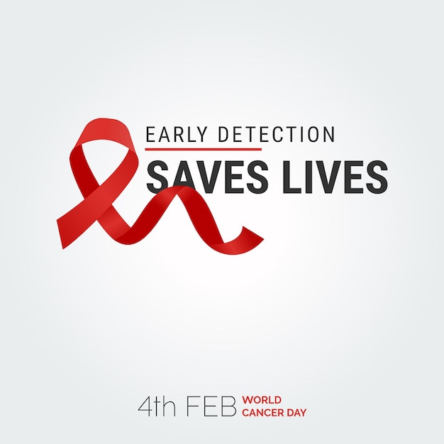 Vector gratuito la detección temprana salva vidas cinta tipografía 4 de febrero día mundial contra el cáncer