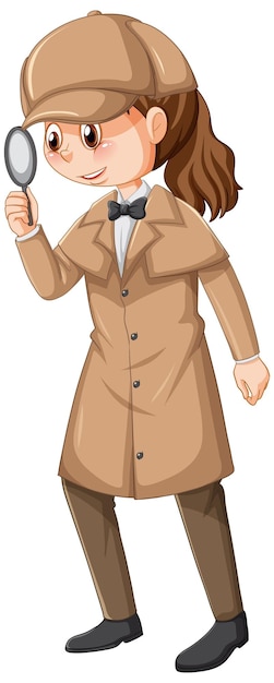 Vector gratuito detective femenina con abrigo marrón y sombrero