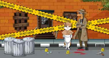 Vector gratuito detective gato y perro buscando pistas en la plantilla