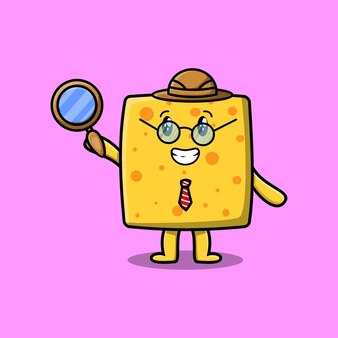 Detective de queso de dibujos animados con lupa
