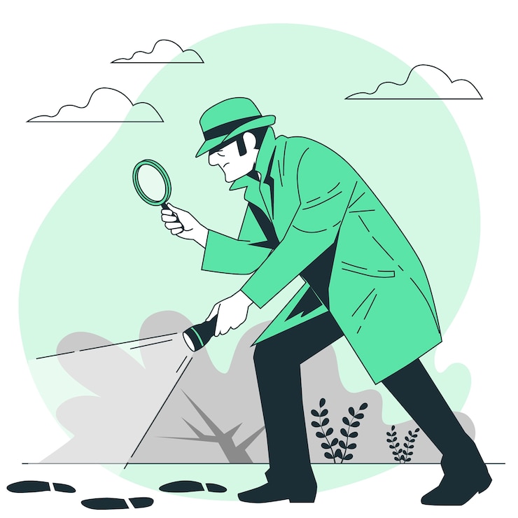 Vector gratuito detective siguiendo la ilustración del concepto de huellas