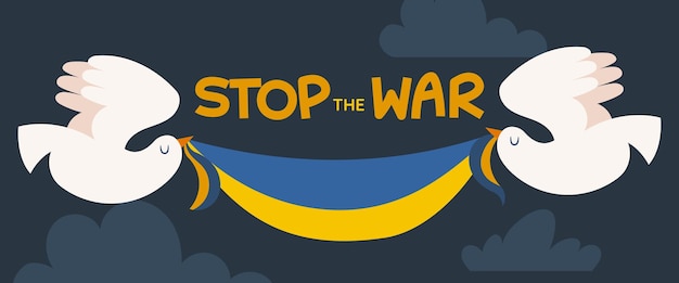 Vector gratuito detener la guerra en la pancarta de ucrania con palomas