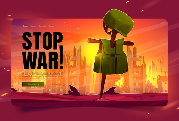 Detener la guerra plantilla de página de aterrizaje vector de dibujos animados