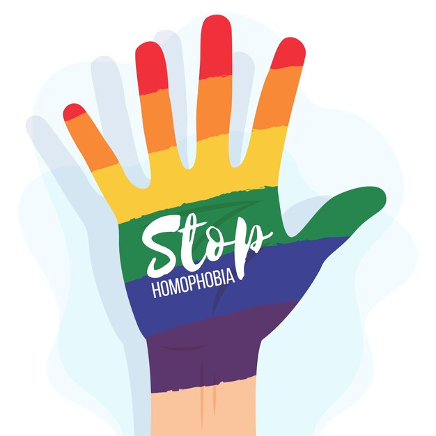 Detener la homofobia con la mano del arco iris