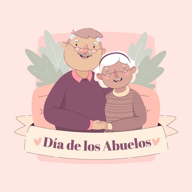 Dia de los abuelos ilustración con abuelos.