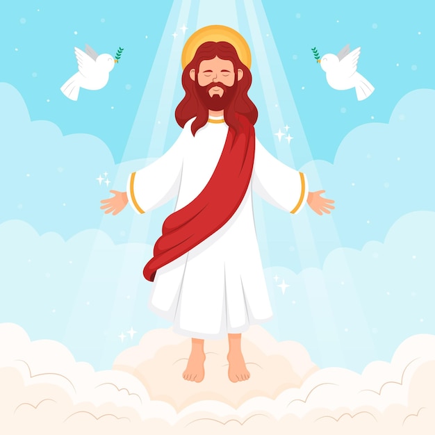 Vector gratuito día de la ascensión de jesús y palomas