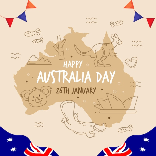 Vector gratuito día de australia con mapa de australia