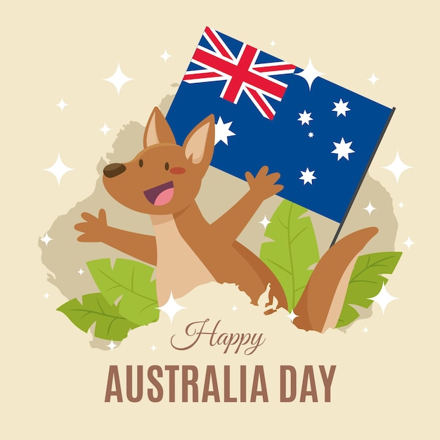 Día de australia plano con canguro sonriente