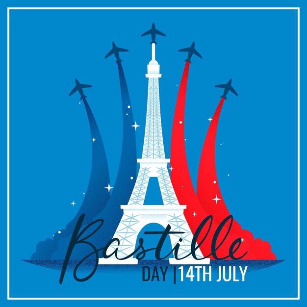 Día de la Bastilla con planos y torre eiffel