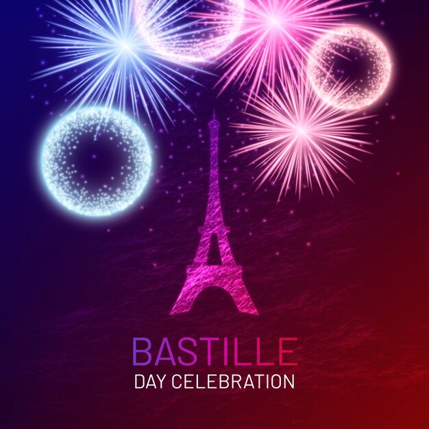 Día de la bastilla realista con fuegos artificiales.