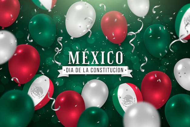 Vector gratuito día de la constitución de méxico con globos realistas.