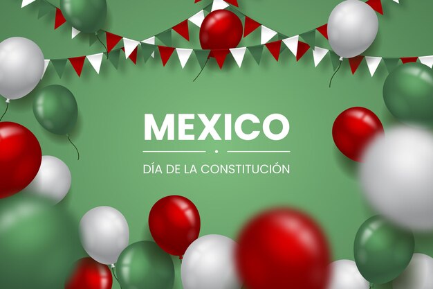 Día de la constitución de México con globos realistas.