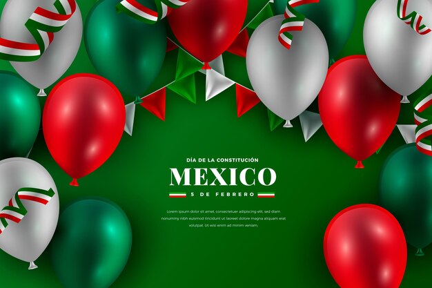 Día de la constitución de México con globos realistas.