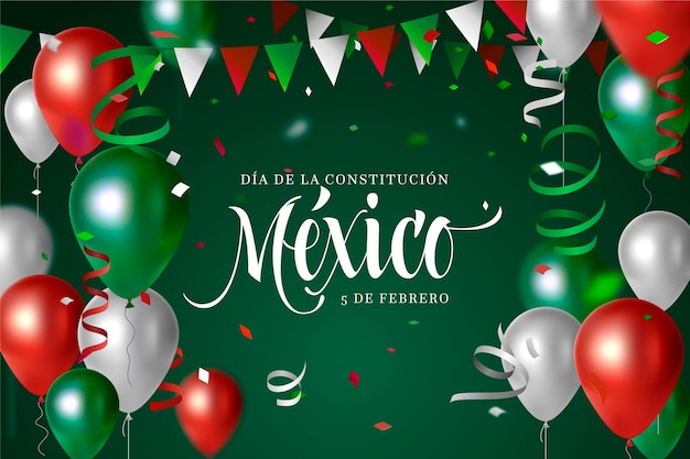 Día de la constitución de México con globos realistas.