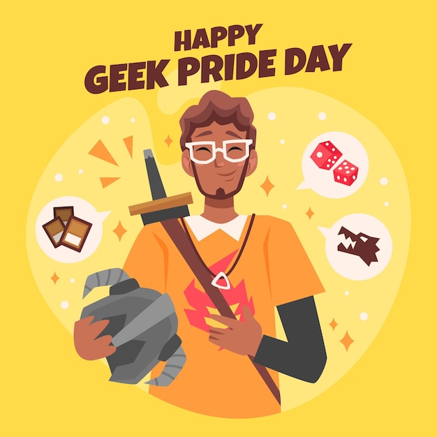 Día feliz del orgullo geek hombre con gafas