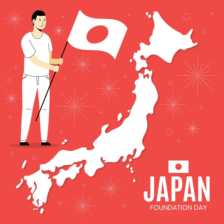 Vector gratuito día de la fundación plana hombre de japón con bandera