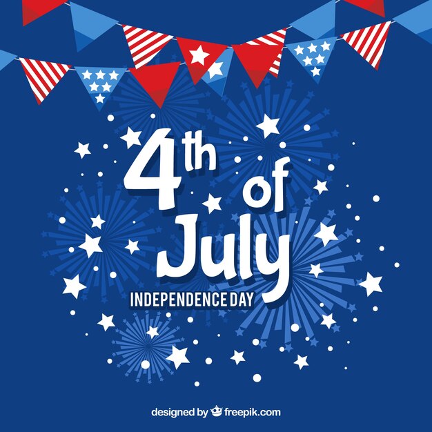 Día de la independencia americana con banderas y estrellas