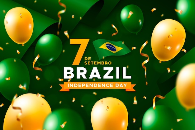 Vector gratuito día de la independencia de brasil con globos y banderas.