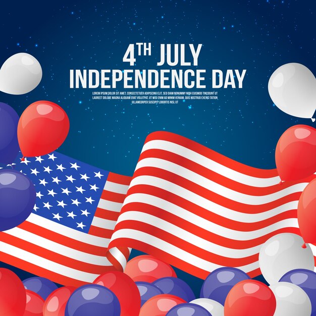 Día de la independencia de ee.uu. con globos de diseño plano