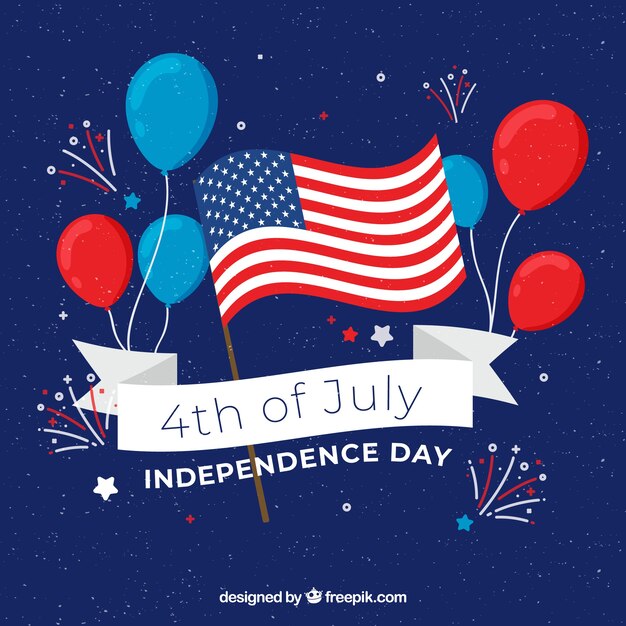 Día de la Independencia de Estados Unidos con globos y bandera