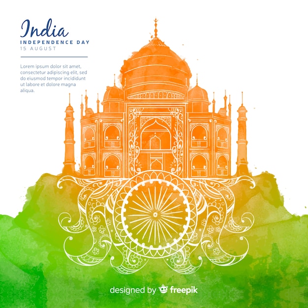 Vector gratuito día de la independencia del estilo de fondo de india acuarela