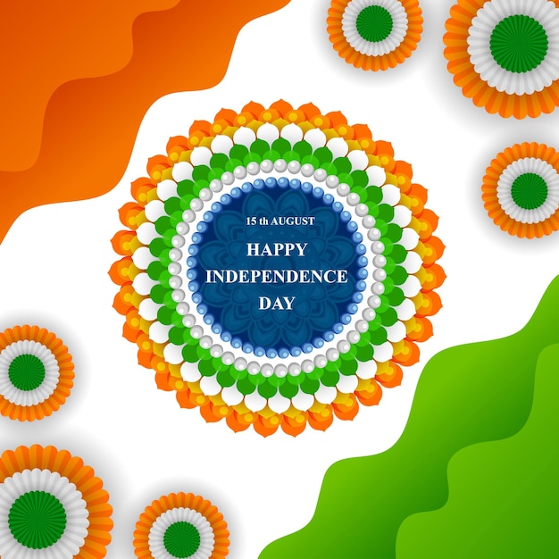 Día de la independencia de la india 15 de agosto cartel nacional naranja azul verde cartel de redes sociales banner vector libre