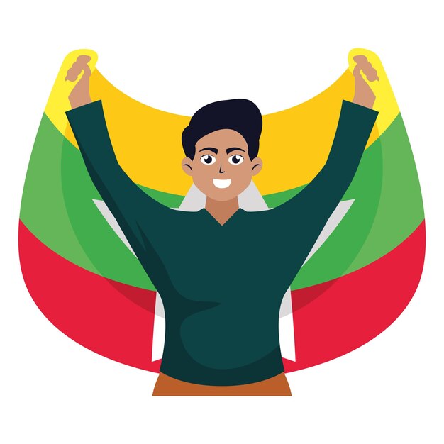 Día de la Independencia de Myanmar con un hombre sosteniendo la bandera