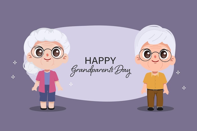 Vector gratuito día internacional de los abuelos chibi personaje de dibujos animados de ancianos